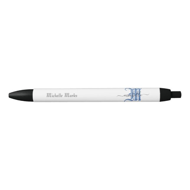 monogram initial personalised business name blue  black ink pen (Front)