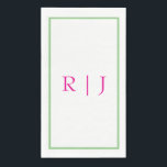 Monogram Initial Pink And Green Sage Green Wedding Napkin<br><div class="desc">Designed with text template for monogrammed initials which you can customise!</div>