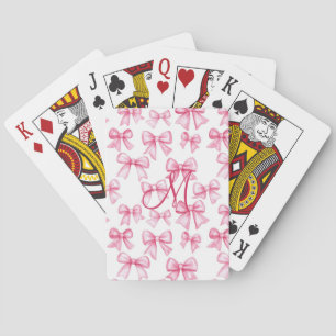 Monogram Initial Pink Bow Coquette Aesthetic Gift Playing Cards