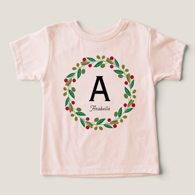 Monogram initial - Pink Christmas Wreath (Design Front)