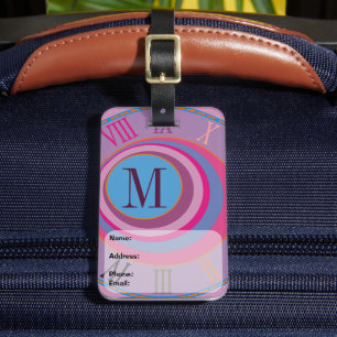 Monogram Initial Pink Purple Blue Circles Clock L Luggage Tag