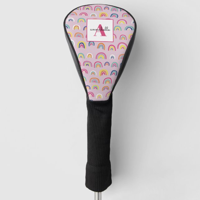 Monogram Initial Pink Rainbow Golf Head Cover (Front)