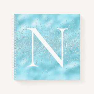 Monogram Initial Powder Blue Sparkles Bling Notebook