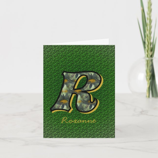 Monogram Initial R Daisies Art Personalised Note Card (Front)