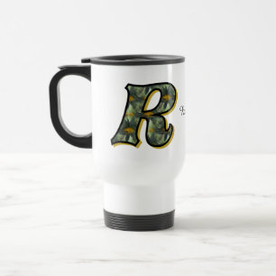 Monogram Initial R Daisy Floral Art Personalised Travel Mug