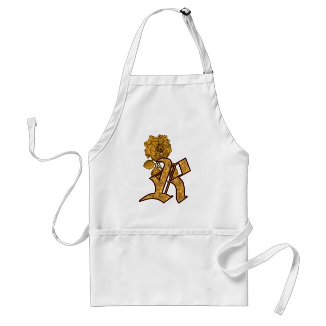 Monogram Initial R Elegant Gold Peony Flower Standard Apron (Front)