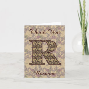 Monogram Initial R Elegant Vintage Floral Thank You Card