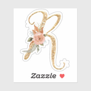 Monogram Initial R Gold Glitter Peony Rose Floral