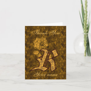 Monogram Initial R Gold Satin Peony Personalized Thank You Card