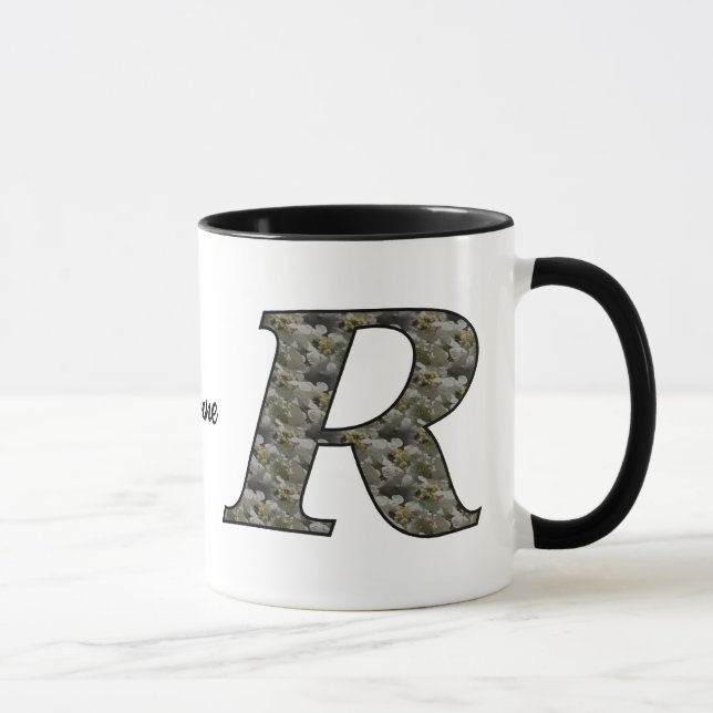 Monogram Initial R Hydrangea Flowers Personalised Mug (Right)