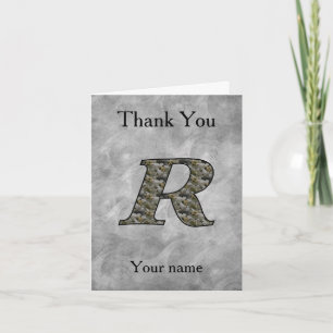 Monogram Initial R Hydrangea Flowers Personalised Thank You Card