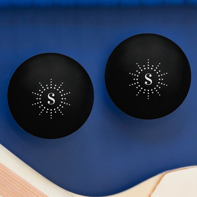 Monogram initial radial sun sunburst black ping pong ball (Monogram initial radial sun sunburst black ping pong ball)