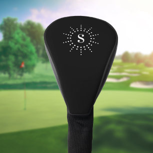 Monogram initial radial sunburst black white golf head cover