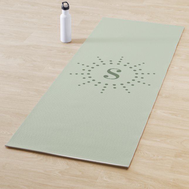 Monogram initial radial sunburst light sage green yoga mat (In Situ)