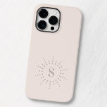 Monogram initial radial sunburst muted pink Case-Mate iPhone 14 pro max case<br><div class="desc">Elegant iPhone case with your monogram initial inside a border of radial dots resembling a sun. Very light brown on muted pink. Colours can be customised with the design tool.</div>