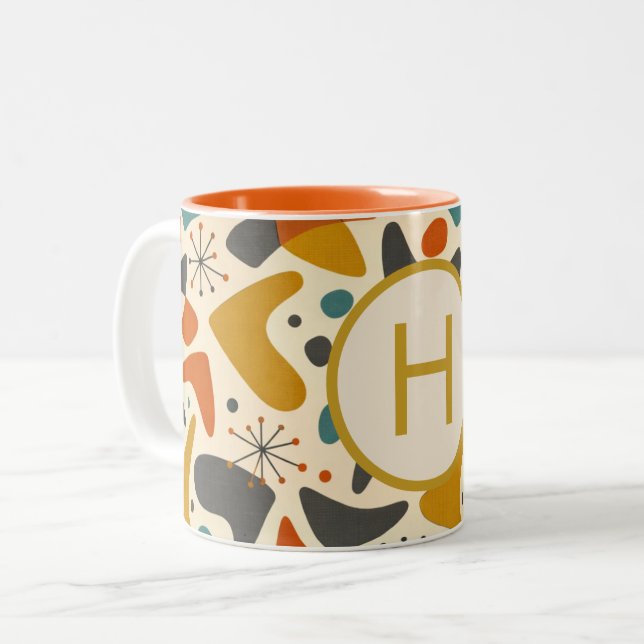 Monogram Initial Retro Gift Two-Tone Coffee Mug (Front Left)