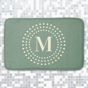 Monogram initial retro radial dots sage green bath mat