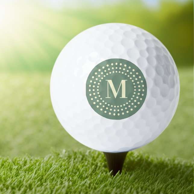 Monogram initial retro radial dots sage green golf balls (Creator Uploaded)