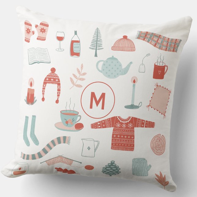 Monogram Initial Retro Scandinavian Hygge Cushion (Monogram initial personalized Scandinavian Hygge cosy throw pillow)