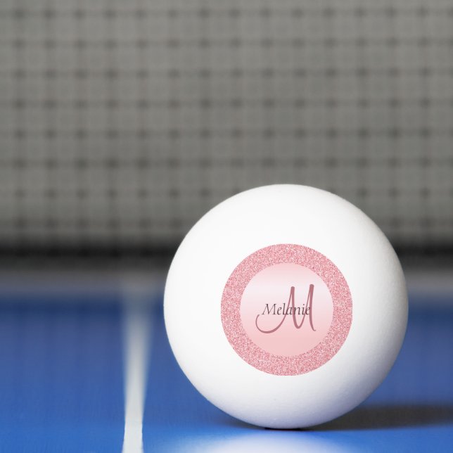 Monogram Initial Rose Gold Glitter Look White Ping Pong Ball (Net)