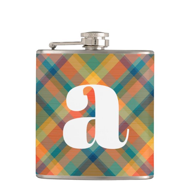 Monogram Initial Rustic Wedding Tartan Plaid Hip Flask (Front)