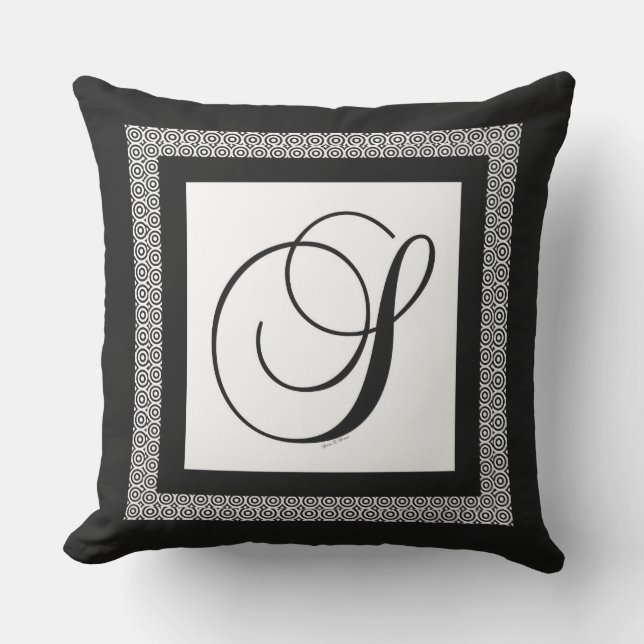 Monogram Initial S Black White   Cushion (Front)