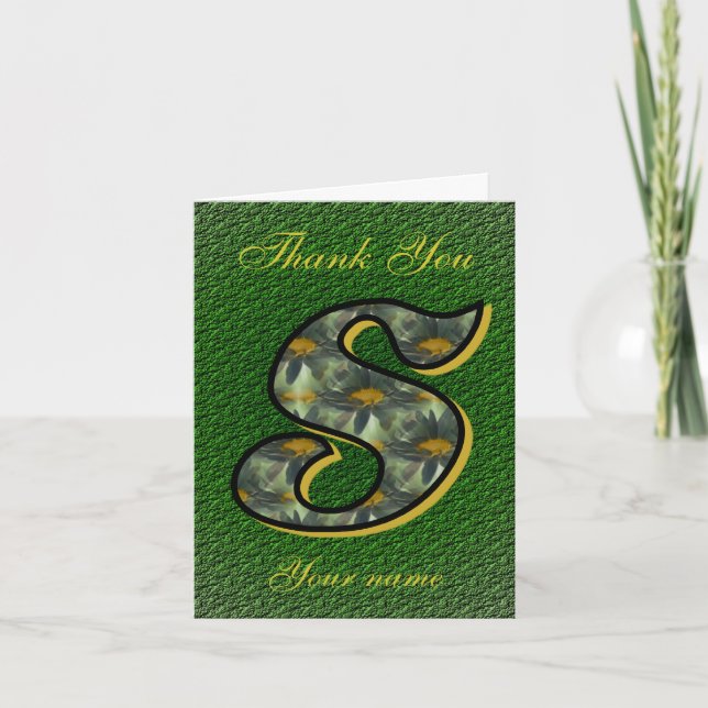 Monogram Initial S Daisies Art Personalised Thank You Card (Front)