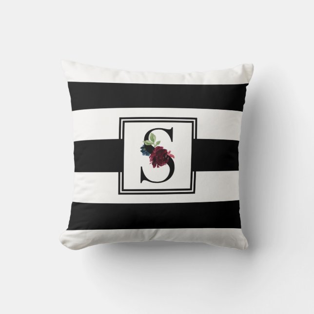 Monogram Initial S Floral Stripes Pattern Cushion (Front)