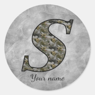 Monogram Initial S Hydrangea Flowers Personalised Classic Round Sticker