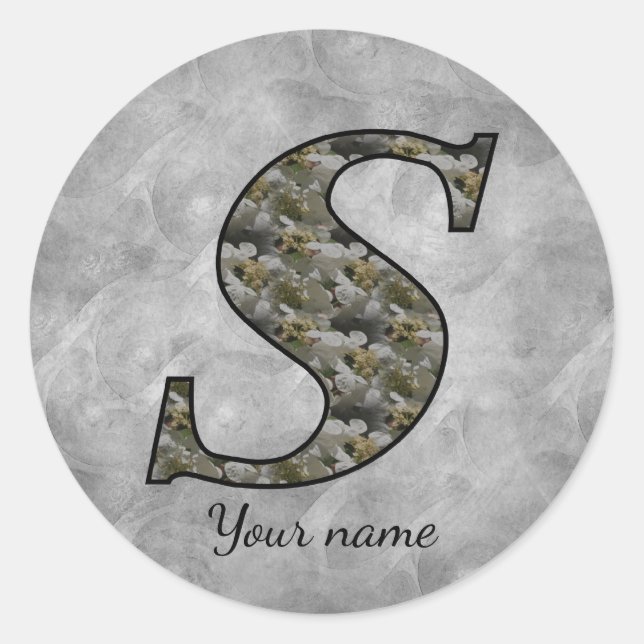 Monogram Initial S Hydrangea Flowers Personalised Classic Round Sticker (Front)