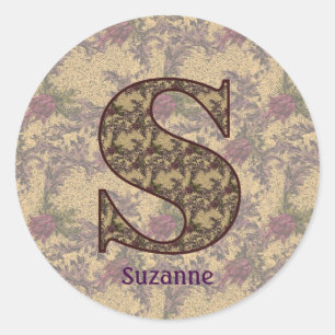 Monogram Initial S Vintage Floral Personalised Classic Round Sticker