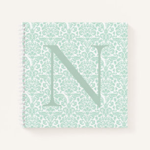 Monogram Initial Sage Green Damask Notebook