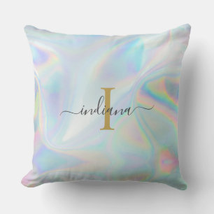 Monogram Initial Script Holographic Iridescent Cushion