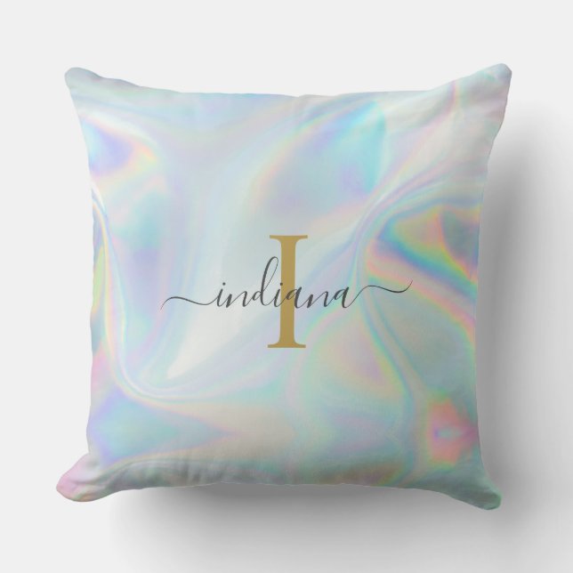 Monogram Initial Script Holographic Iridescent Cushion (Front)