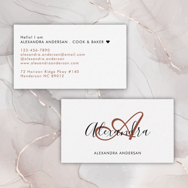 Monogram Initial Script Name Terracotta Business Card (Elegant Monogram Terracotta Orange Script Name Business Card
)