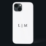 Monogram Initial Simple Black and White Minimalist iPhone 13 Case<br><div class="desc">Simple iPhone case featuring a modern yet elegant design with your two letter monogram in classic black and white. This chic basic and plain phone case makes a great gift for a minimalist man for his birthday.</div>