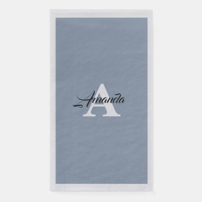 Monogram Initial Simple Light Dusty Blue Silver Napkin (Front)