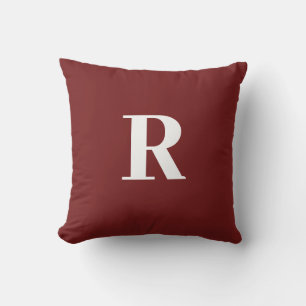 Monogram Initial Simple Minimal Burgundy Red White Cushion