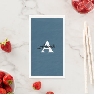 Monogram Initial Simple Name Dusty Blue White Cute Napkin