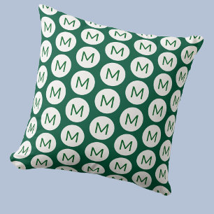 Monogram Initial Spot Pattern Personalised Green Cushion