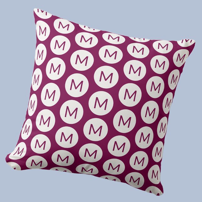 Monogram Initial Spot Pattern Personalised Pink Cushion (Polka dot spot pattern modern monogram initial personalized pillow In cherry pink and white)
