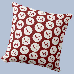 Monogram Initial Spot Pattern Personalised Red Cushion