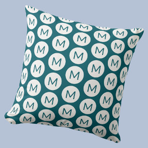 Monogram Initial Spot Pattern Personalised Teal Cushion