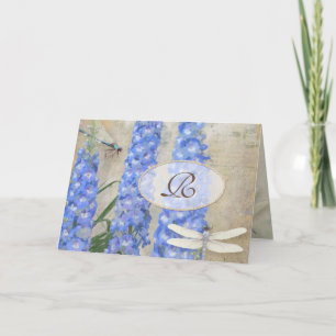 Monogram Initial Stationery Dragonfly Butterfly Note Card