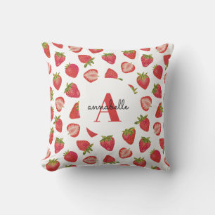 Monogram Initial Strawberry Pattern Cushion