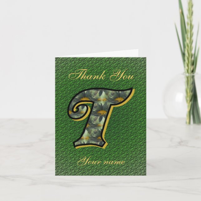 Monogram Initial T Daisies Art Personalised Thank You Card (Front)