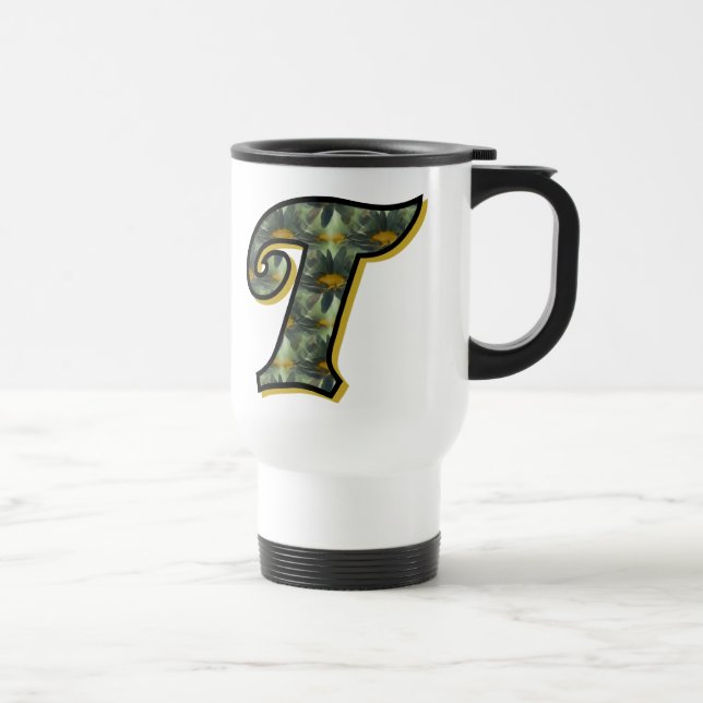 Monogram Initial T Daisies Floral Art Travel Mug (Right)