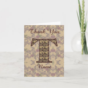 Monogram Initial T Elegant Vintage Floral Thank You Card