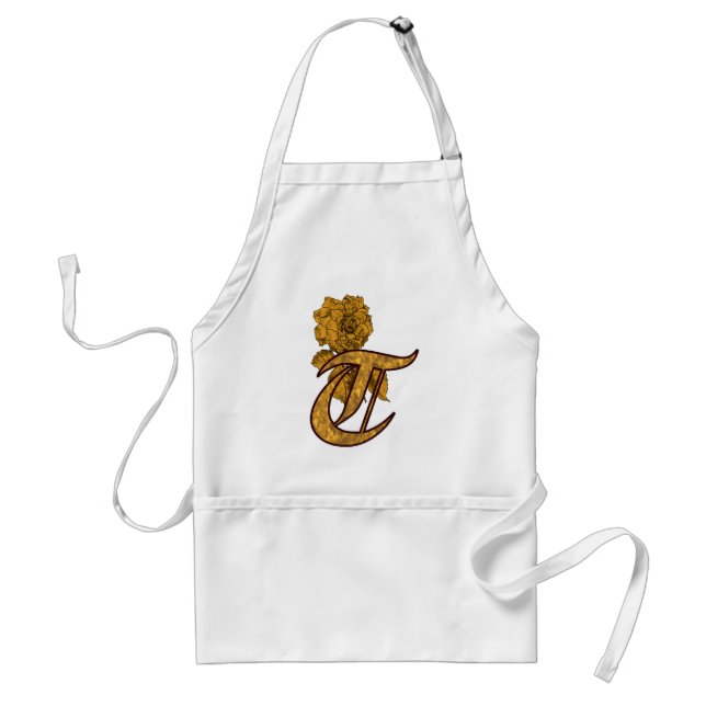 Monogram Initial T Gold Peony Apron (Front)