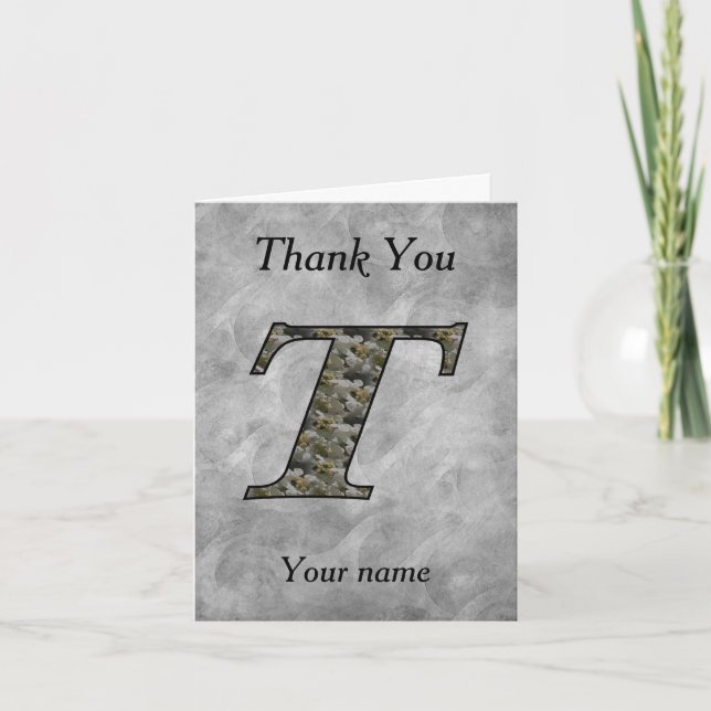 Monogram Initial T Hydrangea Flowers Personalised Thank You Card (Front)